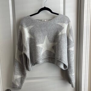 Gray Star Patterned Women's Cropped Sweater